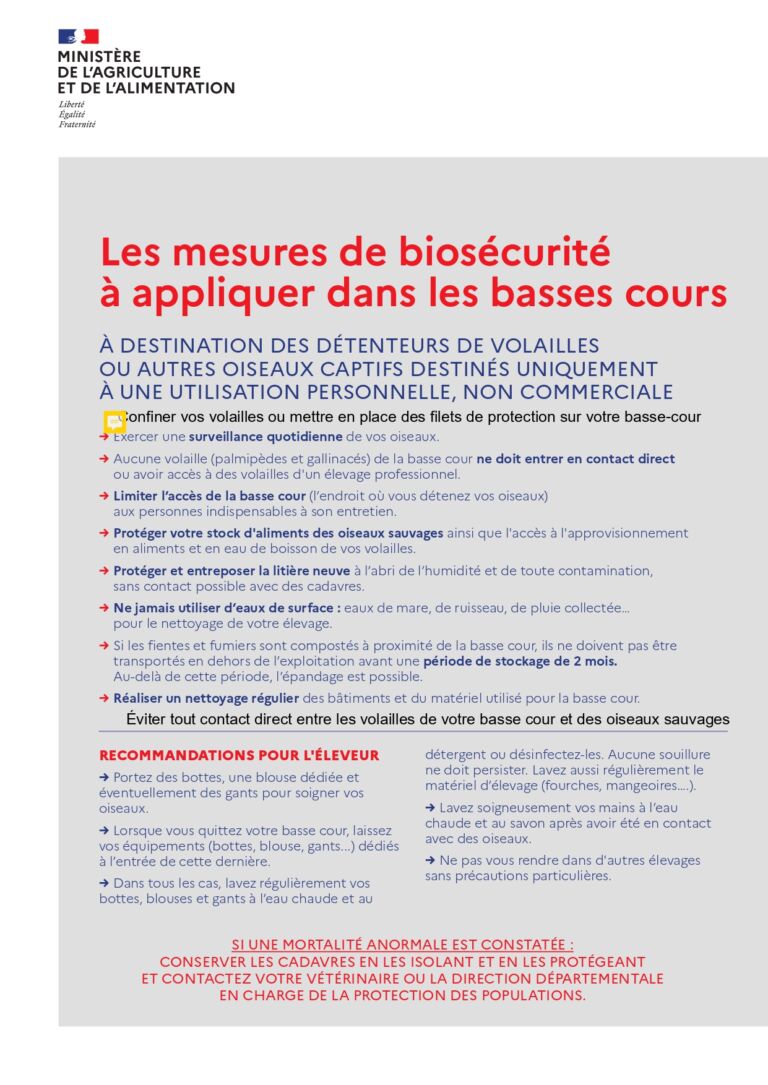 Les mesures de prévention à mettre en œuvre par les particuliers détenant des volailles