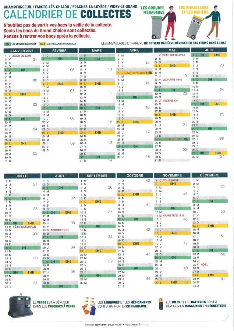 Calendrier de collectes 2026